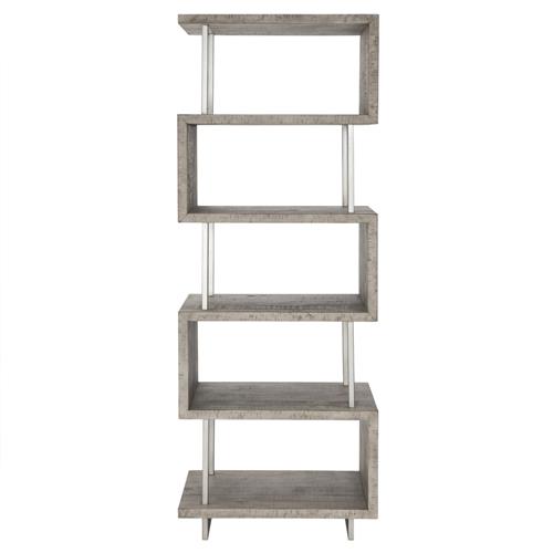 Chase Rustic Lodge Grey Pine Wood Silver Stainless Steel Frame Open Back Etagere