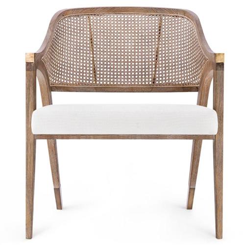 Edward White Linen Driftwood Mahogany Woven Cane Lounge Chair