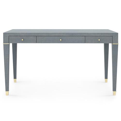 Claudette Modern Classic Wrapped Grey Linen Brass Accent Office Desk