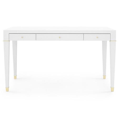 Claudette Modern Wrapped White Linen Brass Accent Office Desk