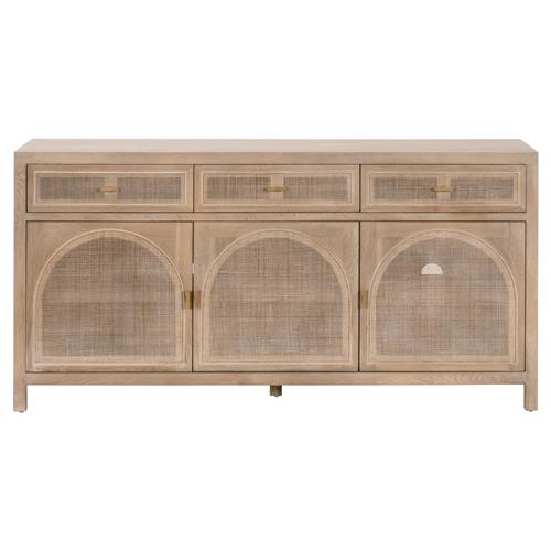 Lulu Coastal Beach Oak Wood Arched Woven Cane Sideboard