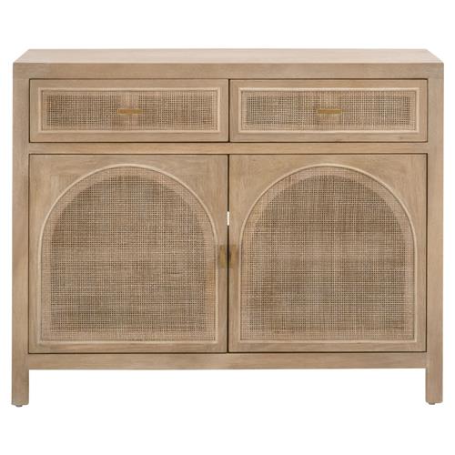 Lulu Coastal Beach Grey Oak Wood Woven Cane Panel 2 Drawer 2 Door Media Cabinet - 39&quot;W