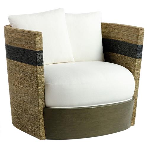 Palecek Fritz Coastal Beach White Performance Natural Rope Swivel Barrel Chair