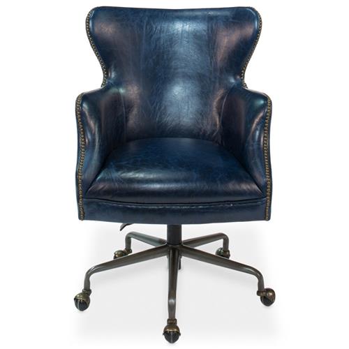 Alexander Rustic Blue Upholstered Leather Metal Nailhead Trim Swivel Office Chair