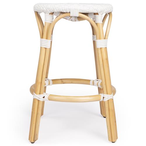 Lily Coastal Beach White Woven Brown Rattan Counter Stool
