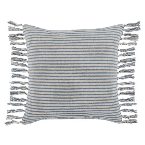 Belle Coastal Beach Blue Striped Cotton Throw Pillow - 20x20
