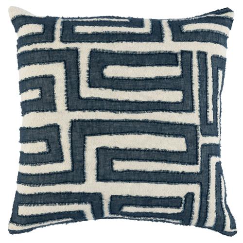 Mila Modern Classic Blue Embroidered Cotton Throw Pillow - 22x22