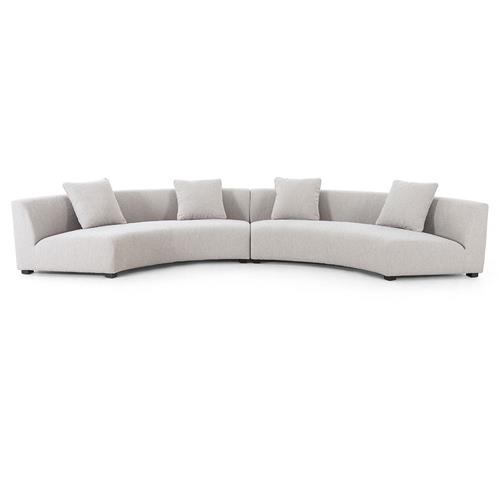 Zoe Modern Light Grey Performance Boucle Black Wood 2 Piece Curved Sectional - 176&quot;Wx67&quot;D