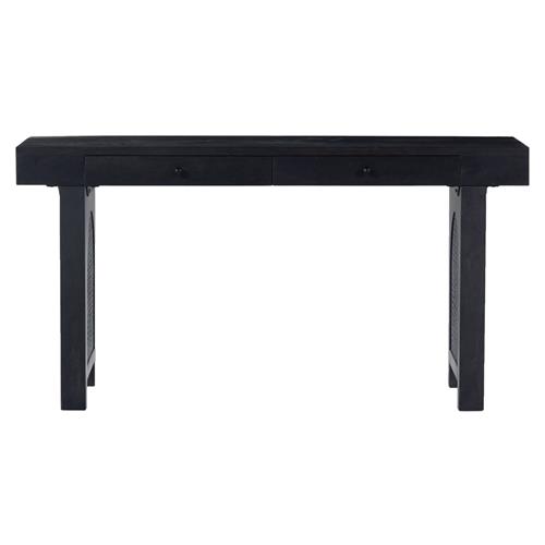 Kashton Mid Century Modern Black Wash Mango Wood Woven Cane 2 Drawer Desk