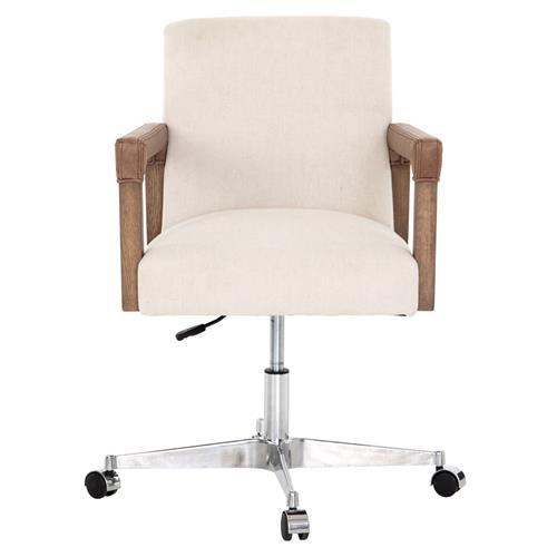 Jolie Rustic Cream Upholstered Brown Wood Leather Arms Steel Base Office Chair