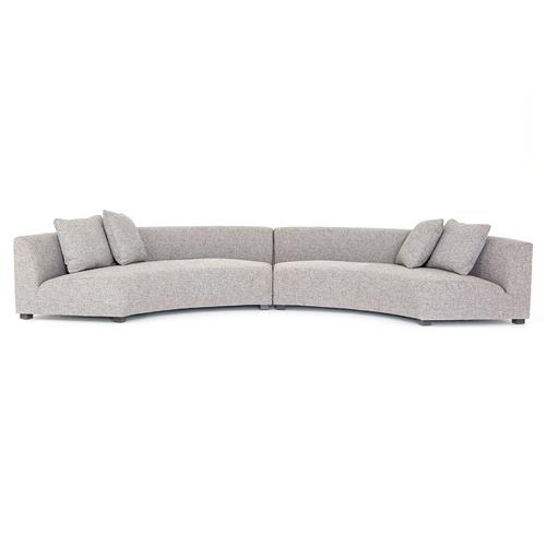 Zoe Modern Grey Upholstered Black Birch Wood 2 Piece Curved Sectional - 176&quot;Wx67&quot;D
