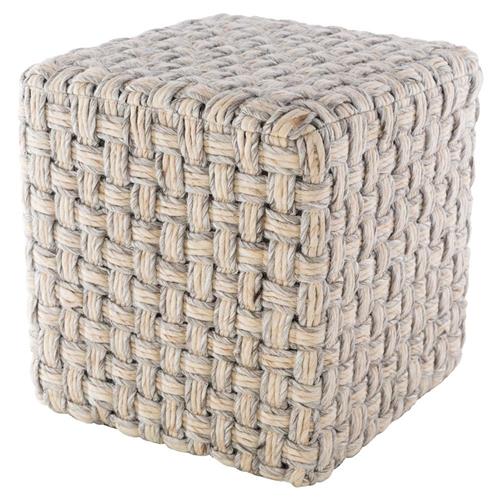Corazon Coastal Beach Grey Wool Basket Weave Square Pouf