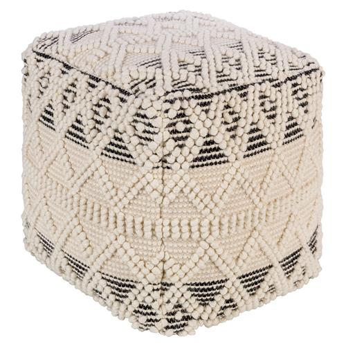 Hallie Coastal Beach Cream Cotton Black Accent Textured Square Pouf