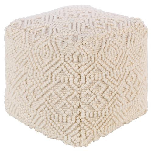 Hallie Coastal Beach Cream Cotton Textured Square Pouf