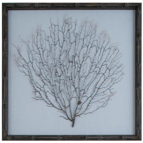 Bandon Coastal Beach Sea Fan Blue Linen Nature Brown Frame Mixed Media