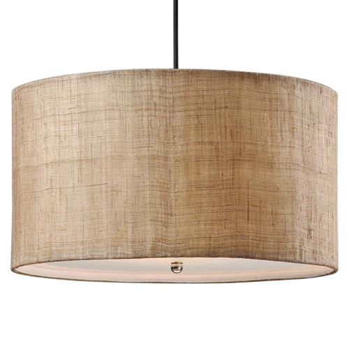 Emelia Rustic Lodge Burlap Drum 3 Light Pendant