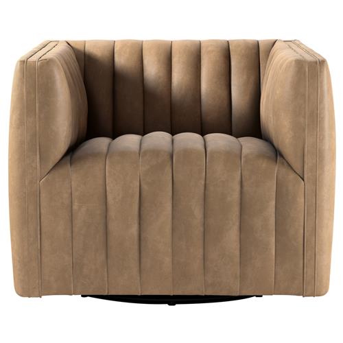 Leo Mid Century Modern Beige Upholstered Leather Swivel Tufted Occasional Chair