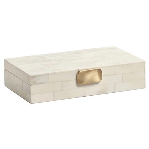 Vicenta Regency White Bone Gold Brass Handle Rectangular Decorative Box