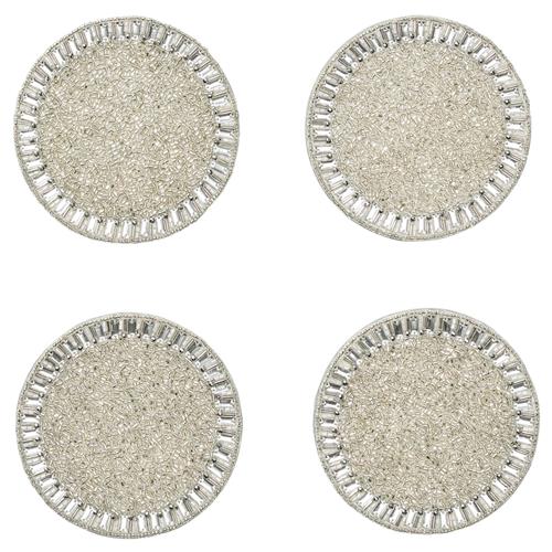 Bevel Hollywood Regency Silver Glass Beaded Coaster - Set of 4