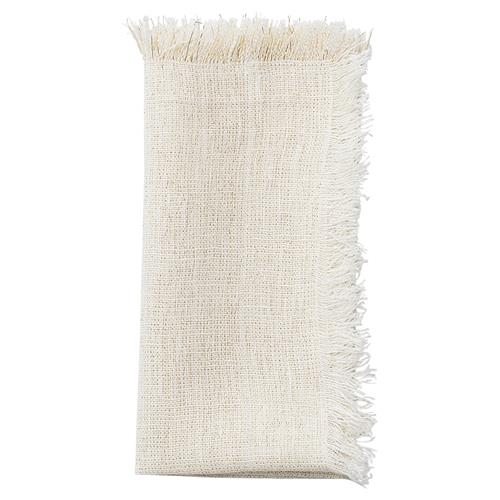 Sarah Fringe Coastal Beach White Linen Napkin - Set of 4