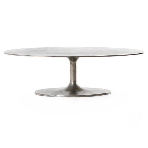 Mona French Country Grey Aluminum Oval Pedestal Outdoor Coffee Table