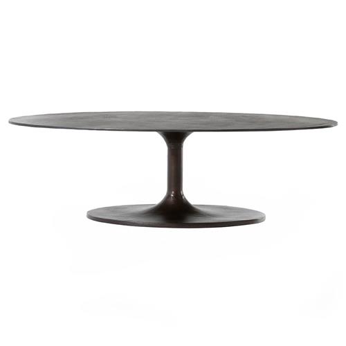 Mona French Country Brown Aluminum Oval Pedestal Outdoor Coffee Table