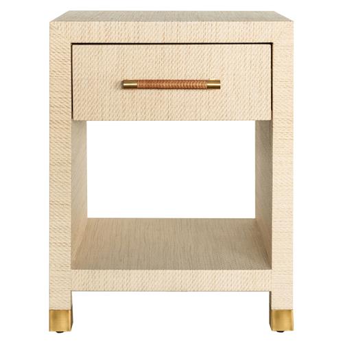 Worlds Away Pelham Natural Grasscloth Rattan Handle Rectangular Side Table