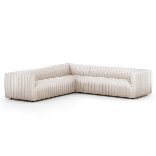 Leo Mid Century White Performance Tufted 3 Piece Sectional - 105.5&quot;Wx105.5&quot;D