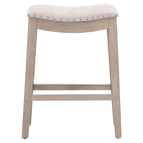 Hendrick Modern Classic Beige Upholstered Natural Grey Nailhead Trim Counter Stool