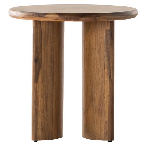 Paris Rustic Lodge Light Brown Acacia Wood Crescent Base Round Side End Table