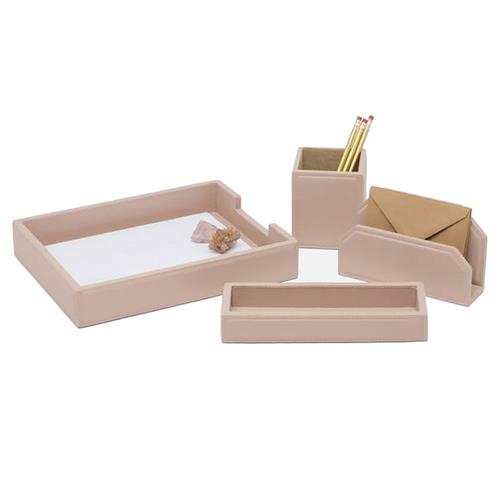 Pigeon and Poodle Asby Modern Dusty Rose Leather Office Accessory - Set of 4