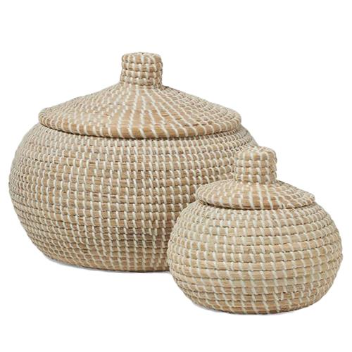Pigeon and Poodle Roslyn Whitewashed Seagrass Round Floor Baskets - Set of 2