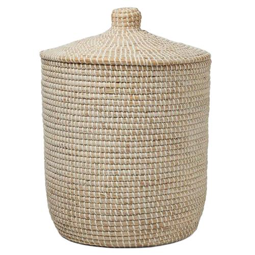 Pigeon and Poodle Roslyn Coastal Whitewashed Woven Seagrass Tall Floor Basket