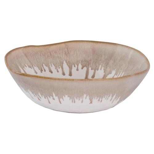 Simon Pearce Burlington Modern Beige Drip Edges White Stoneware Cereal Bowl