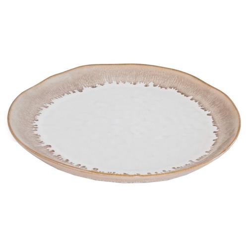 Simon Pearce Burlington Modern Beige Drip Edges White Stoneware Dinner Plate