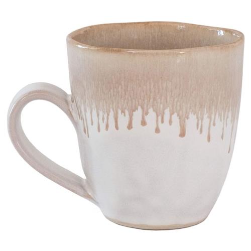 Simon Pearce Burlington Modern Beige Drip Edges White Stoneware Coffee Mug