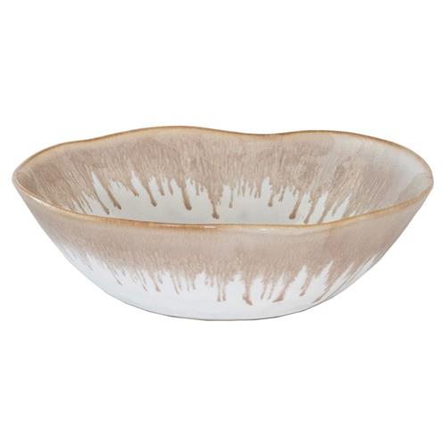 Simon Pearce Burlington Modern Beige Drip Edges White Stoneware Pasta Bowl