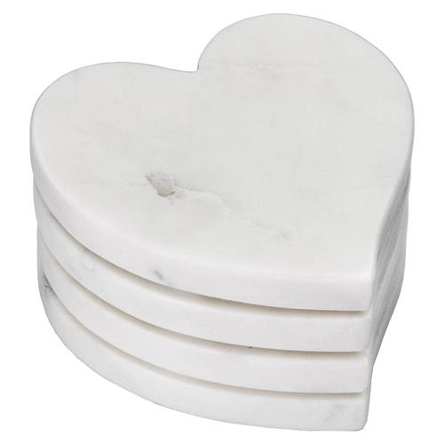 Simon Pearce Modern Classic White Marble Heart Coaster - Set of 4