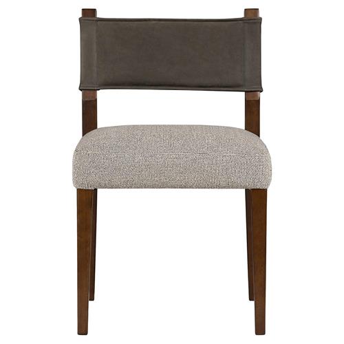 Ely Rustic Grey Performance Leather Back Brown Wood Dining Side Chair
