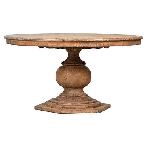 Robin French Brown Reclaimed Pine Wood Round Pedestal Dining Table - 59&#39;&#39;W