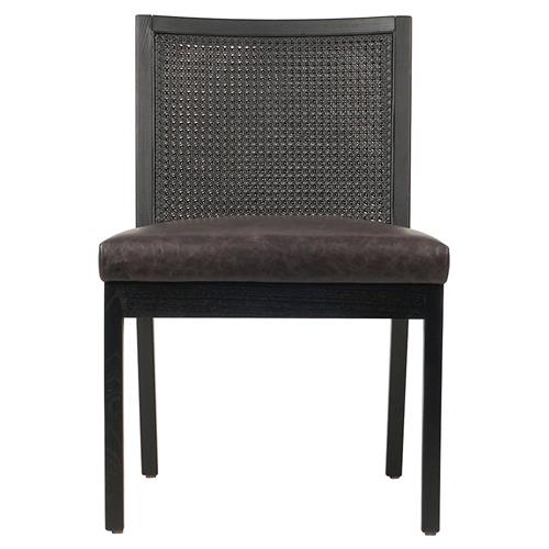 Annette Modern Classic Black Upholstered Leather Seat Wood Frame Dining Side Chair