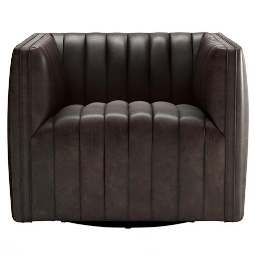 Leo Mid Century Modern Brown Upholstered Leather Swivel Tufted Occasional Chair