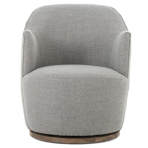 Samuel French Country Light Grey Performance Brown Wood Swivel Arm Chair
