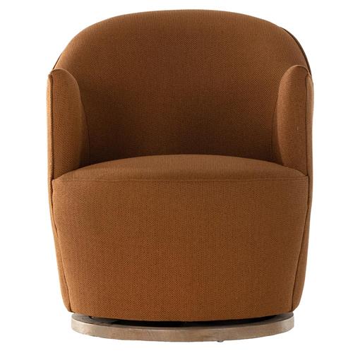 Samuel French Country Brown Upholstered Wood Swivel Arm Chair