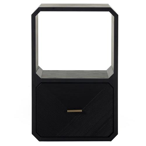 Rustic Black Wood & Gold Iron 1-Drawer End Table