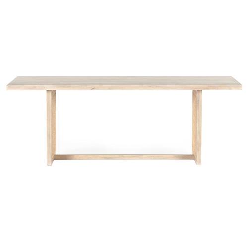 Marina Coastal Beach Whitewash Mango Wood Natural Woven Cane Dining Table - 84&quot;W