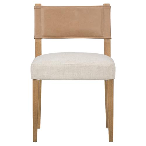 Ely Rustic Lodge Cream Performance Beige Wood Dining Side Chair