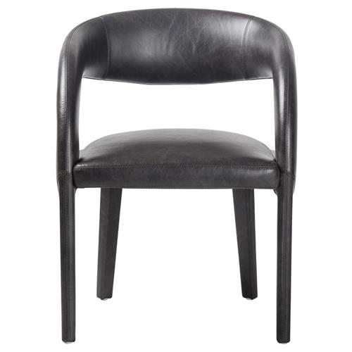 Alexander Mid Century Modern Black Upholstered Leather Dining Arm Chair