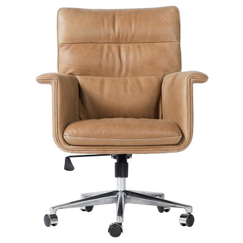 Arslan Industrial Loft Beige Upholstered Leather Swivel Executive Office Chair