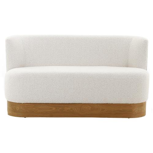 Krish French Country Off White Performance Boucle Brown Wood Dining Bench